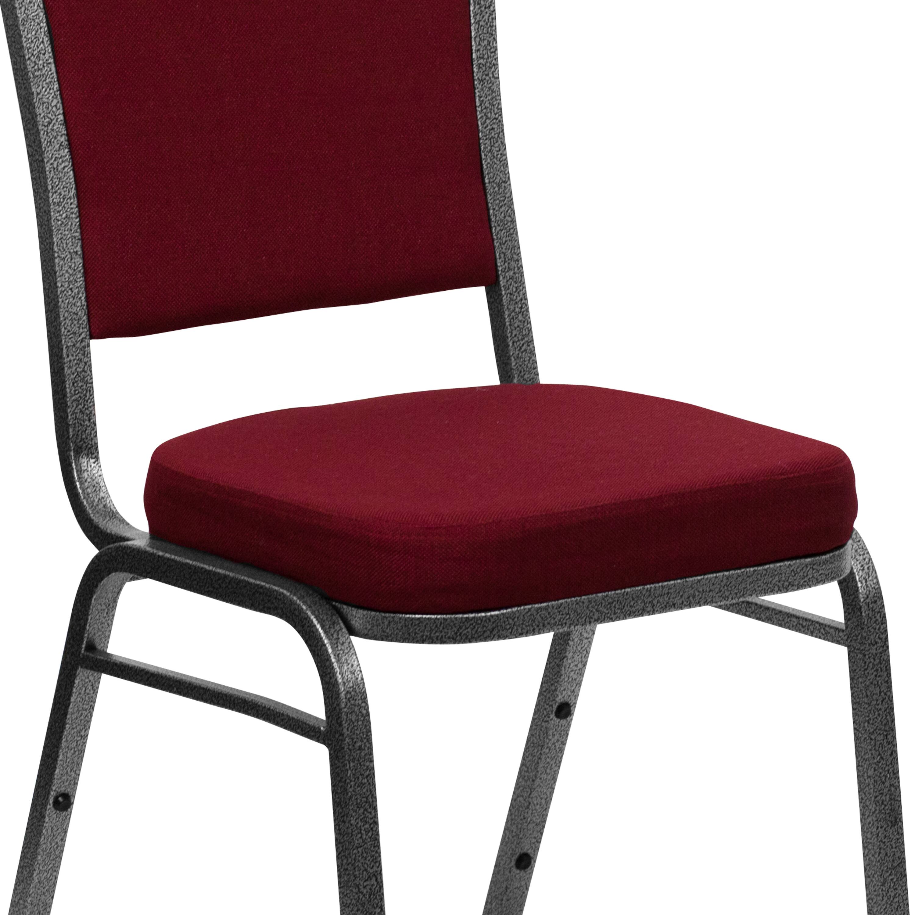 Alt View 10. Emma + Oliver - 4 Pack Crown Back Stacking Banquet Chair - Burgundy Fabric/Silver Vein Frame.
