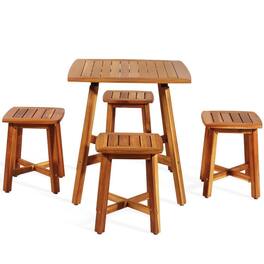 Mondawe - 5 Pieces Wood Patio Dining Set with Square Table and 4 Stools - Reddish brown