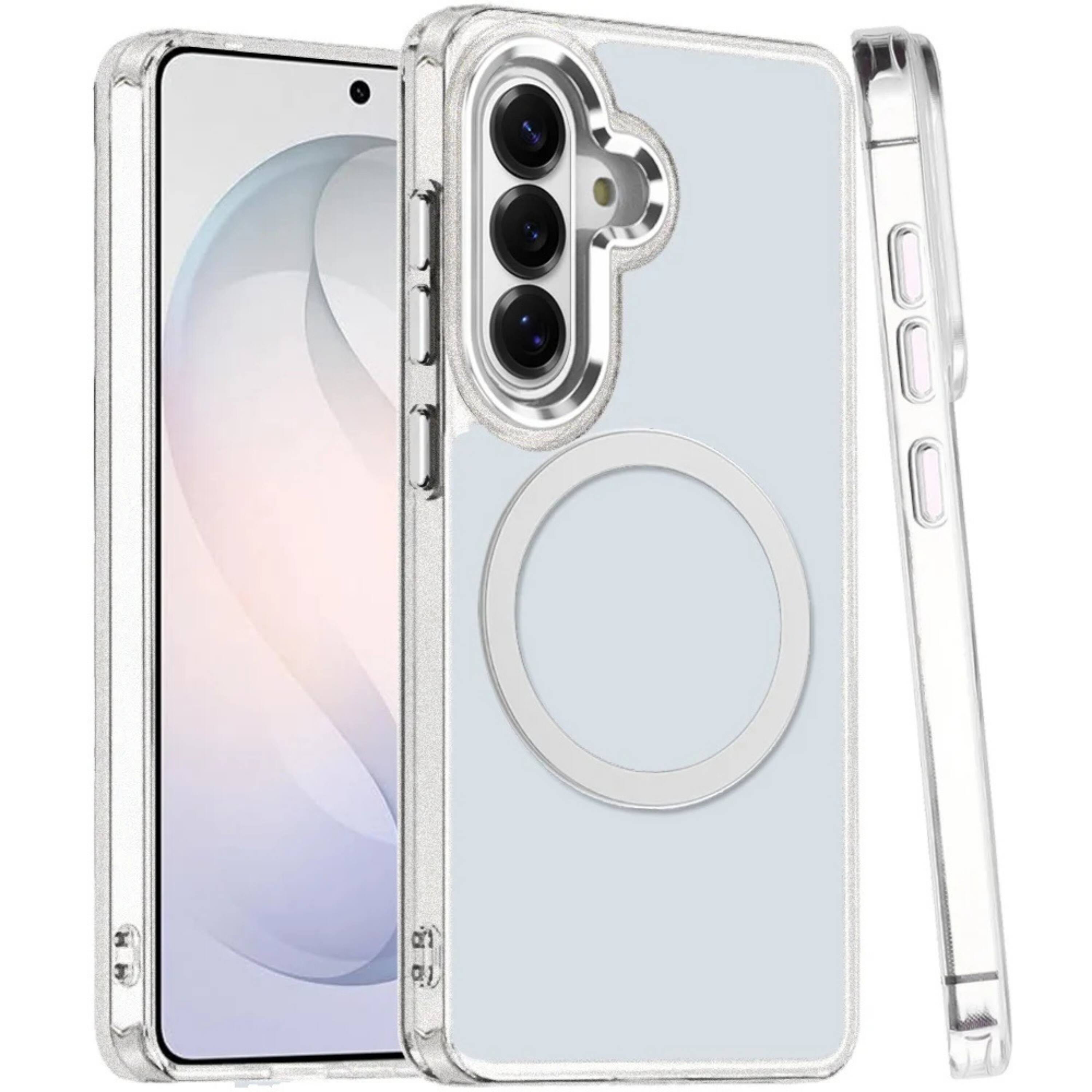 Angle. Kitcheniva - Clear Hybrid Metal Button Protective Case With Tempered Glass For Samsung S26 6.3 Inch Clear - Clear.
