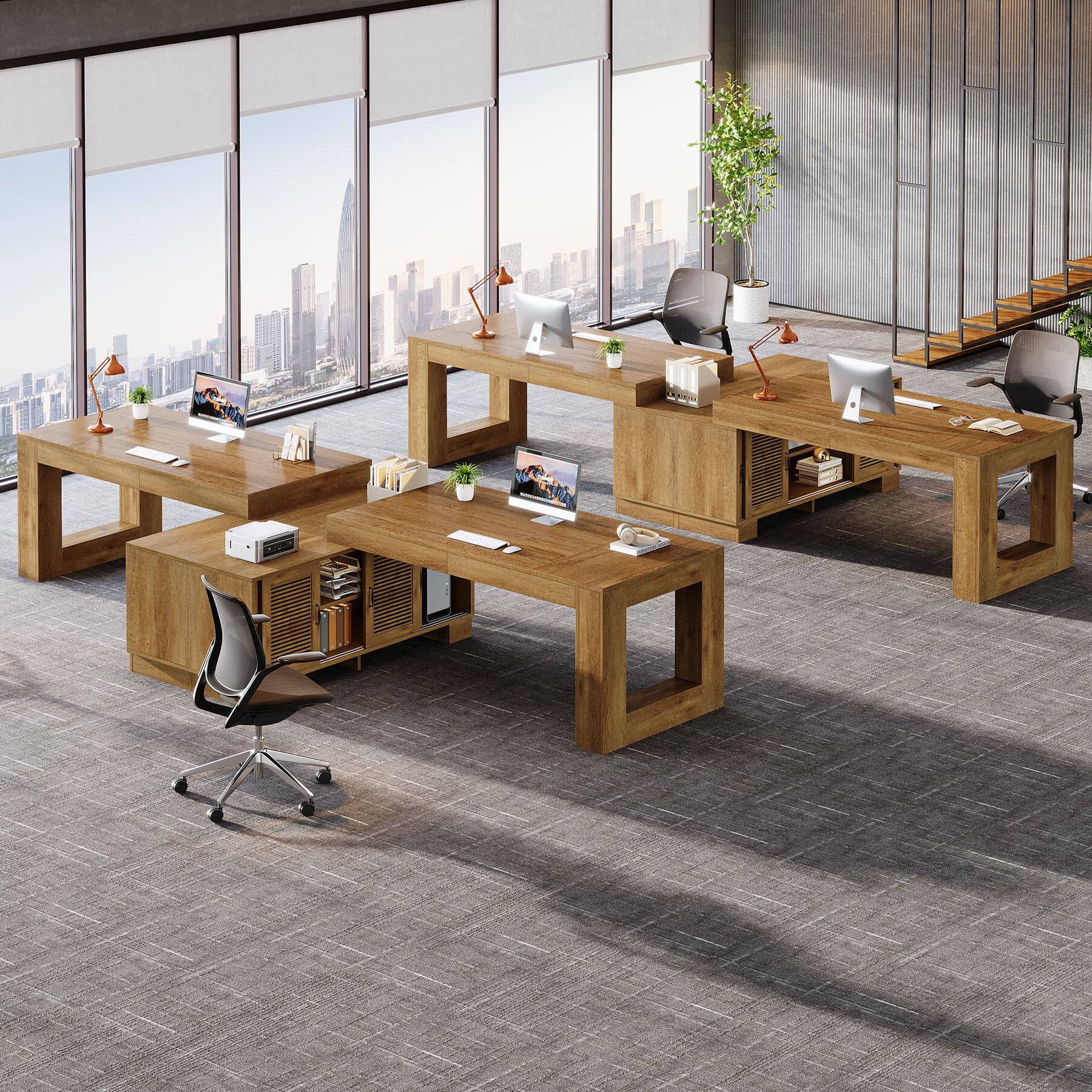 Alt View 5. Tribesigns - L Shaped Executive Desk with Storage Cabinets and 2-Tier Shelf, 78-Inch Simple Modern Business Furniture Large Computer - Dark Brown.