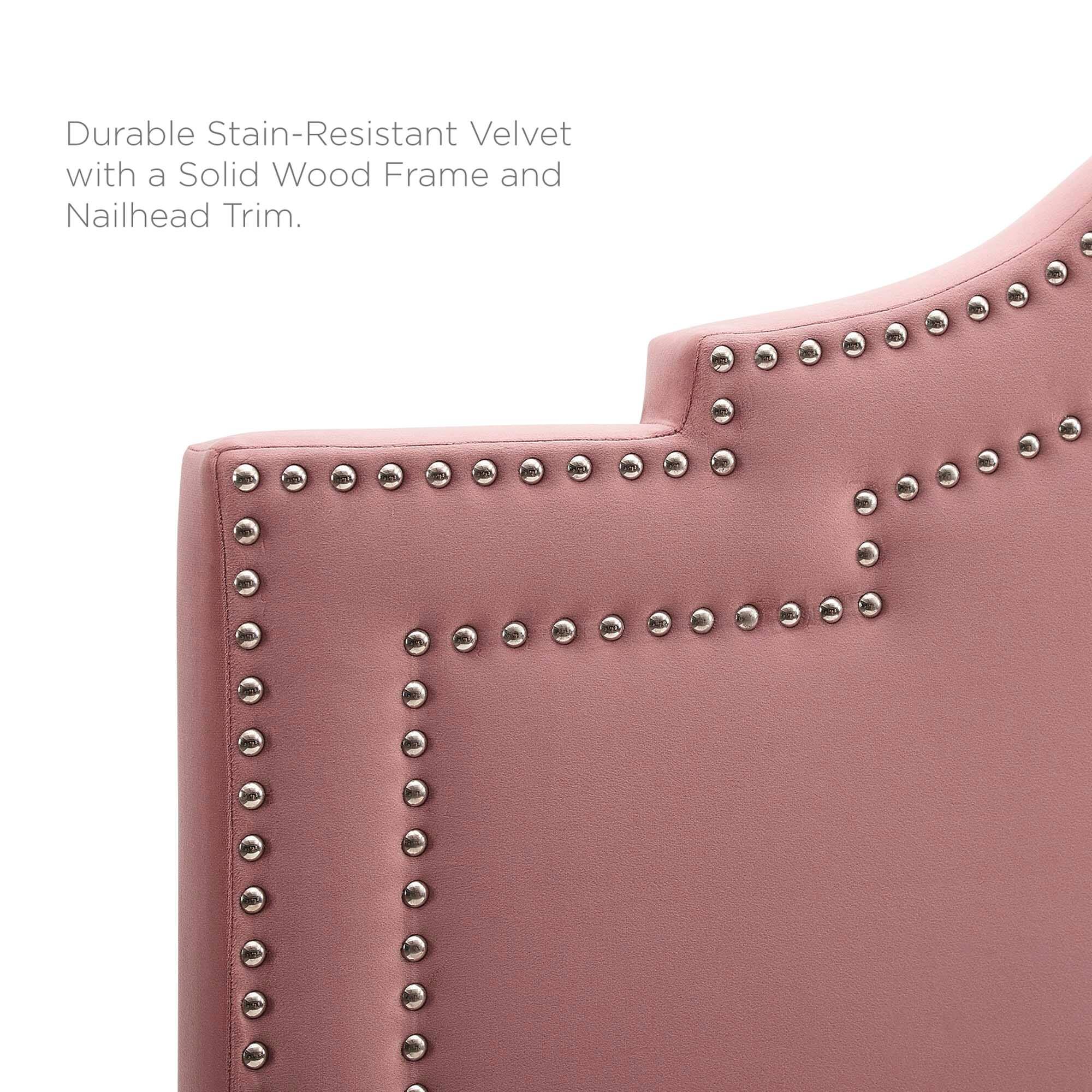 Durable Stain-Resistant Velvet with a Solid Wood Frame and Nailhead Trim.
