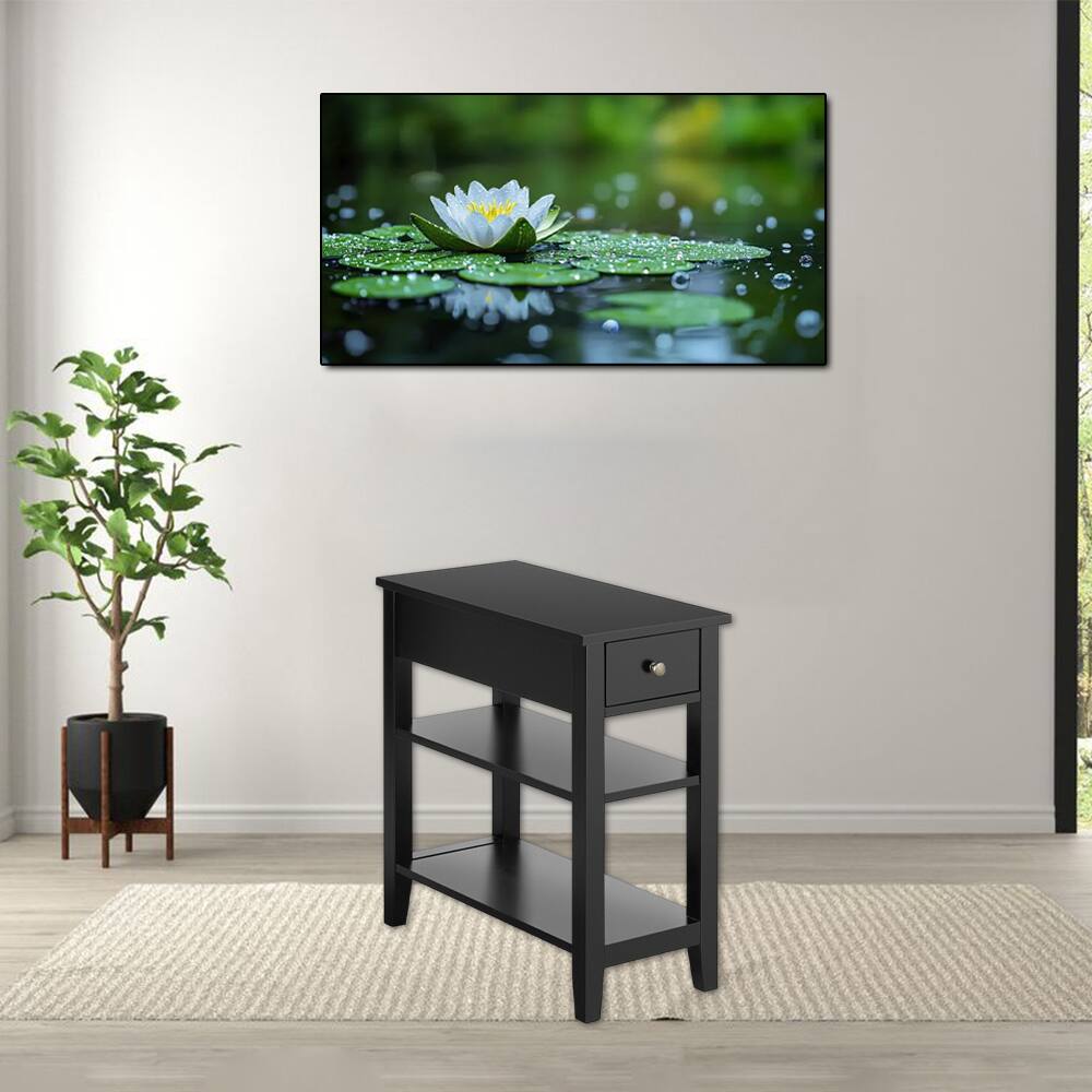Front. Hivvago - Contemporary 3-Tier Accent Table with Drawer and Open Shelves - Black.