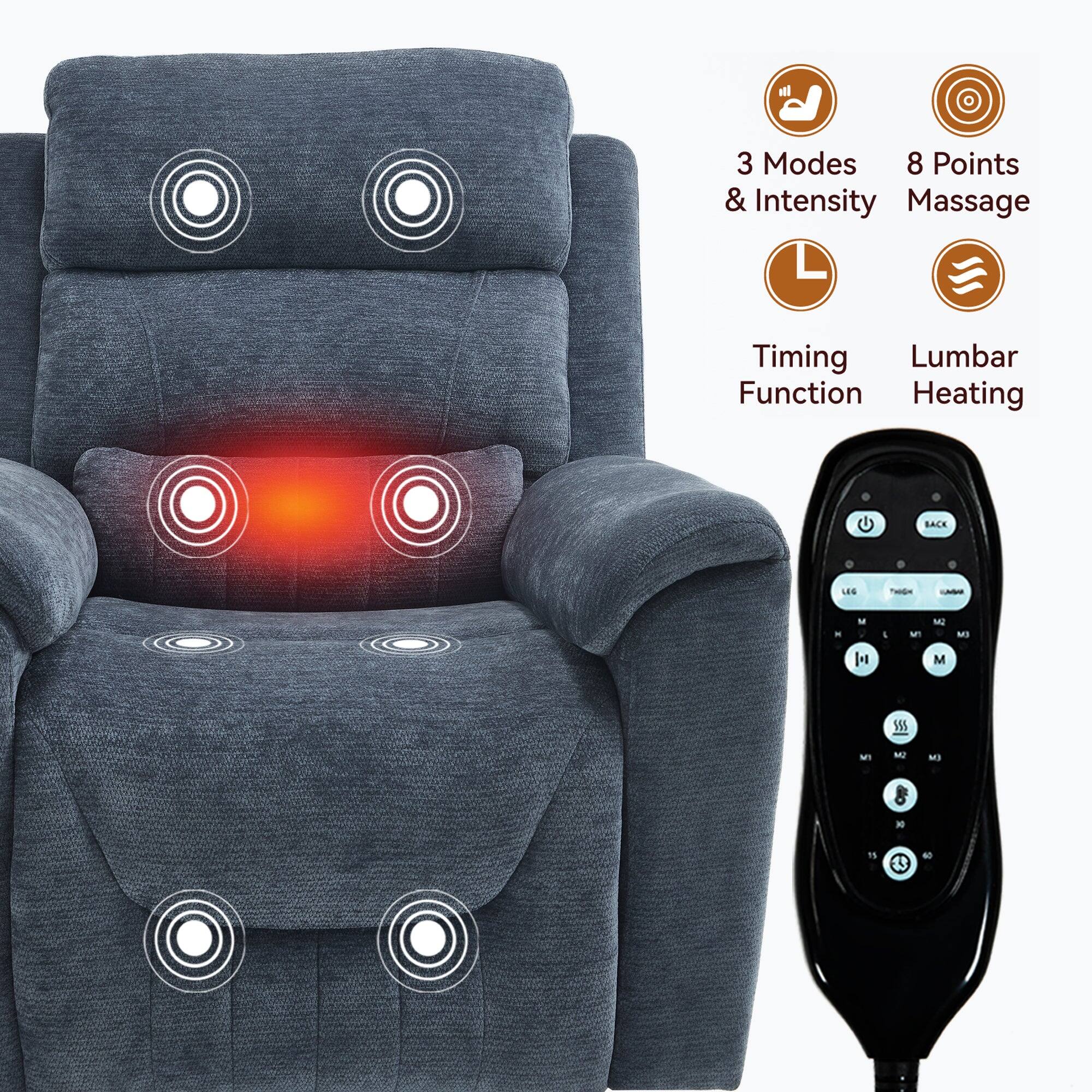 3 Modes & Intensity  
8 Points Massage  
Timing Function  
Lumbar Heating