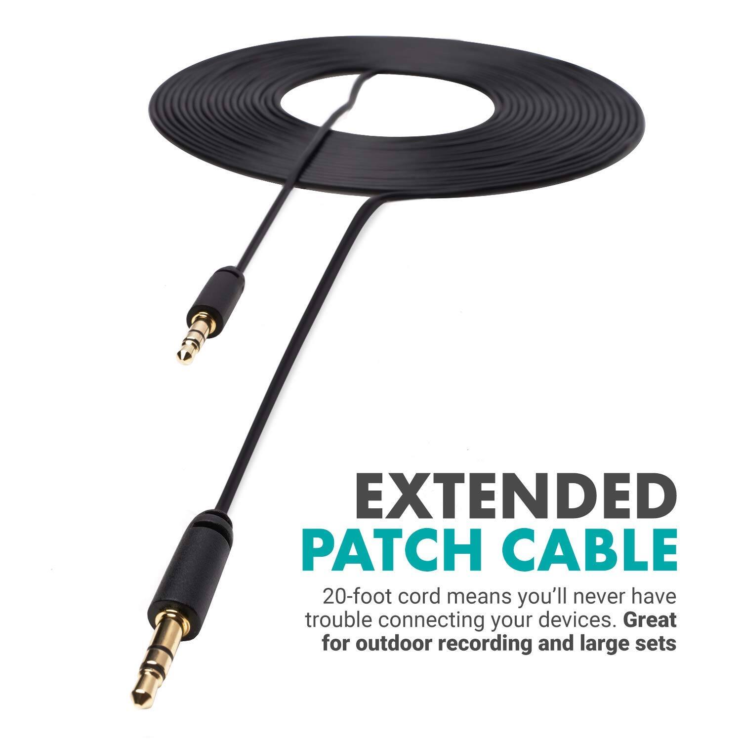 EXTENDED PATCH CABLE

20-foot cord means you'll never have trouble connecting your devices. Great for outdoor recording and large sets.