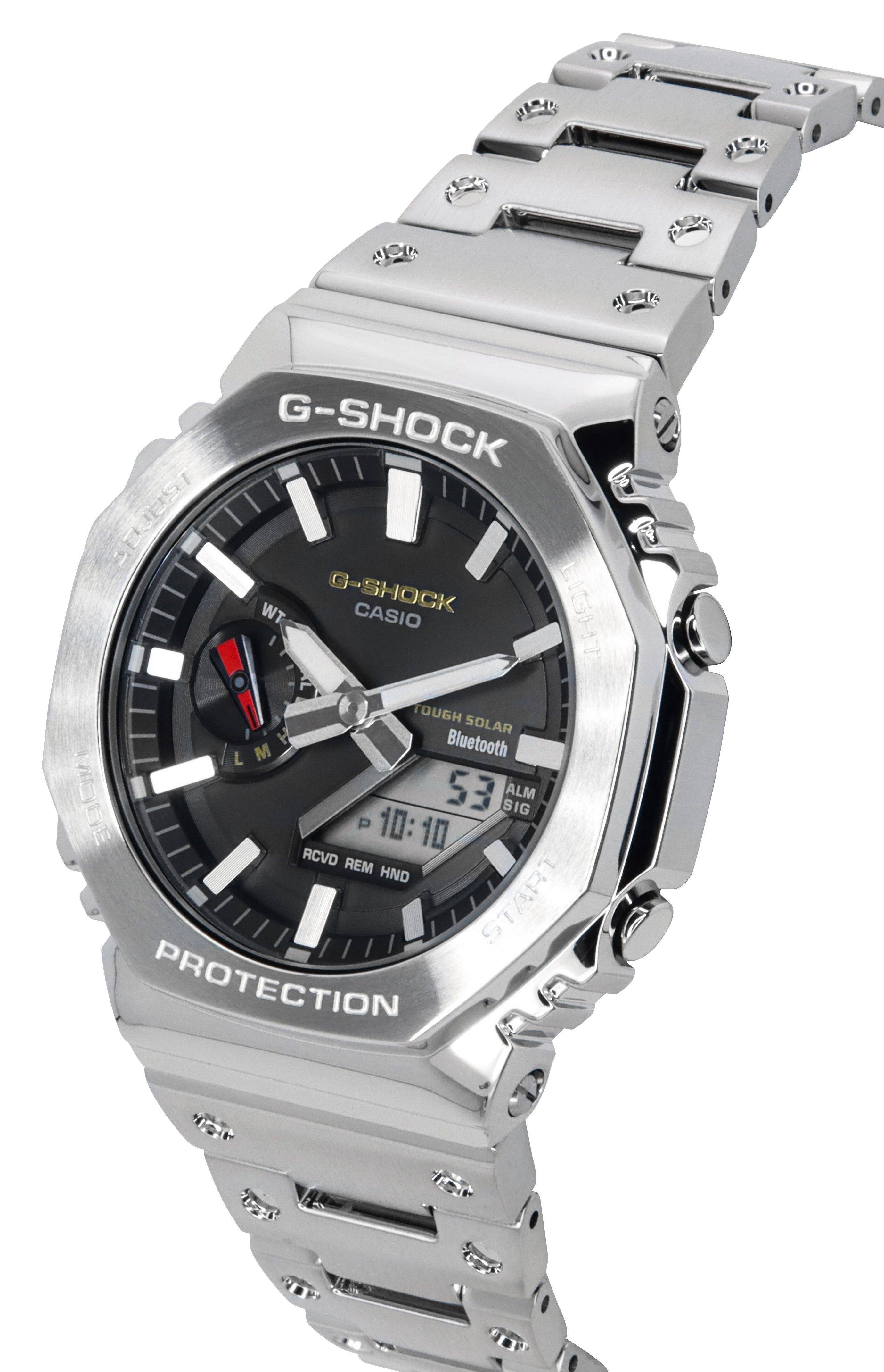 G-SHOCK 15000g WT G-SHOCK CASIO LIGHT TOUGH SOLAR Bluetooth LM L M MODE 53 SIG ALM P 10:10 RCVD REM HND START PROTECTION