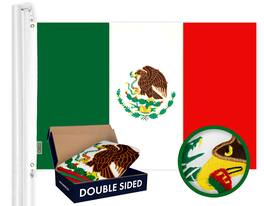 G128 - Mexico Flag 2.5 x 4 ft, Double-Sided Embroidered 210D Polyester with Brass Grommets - Assorted Colors