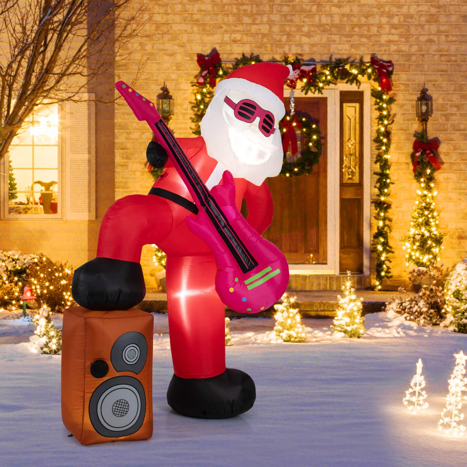 Front. Costway - Costway 8.4 ft Inflatable Santa Claus with Music, Sound-synced Light Effect, LED Lights Advent Calendar - Multicolor.