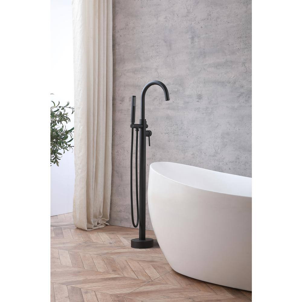 Alt View 10. Elegant Kitchen and Bath - Steven Floor Mounted Roman Tub Faucet with Handshower in Matte Black - Matte Black.