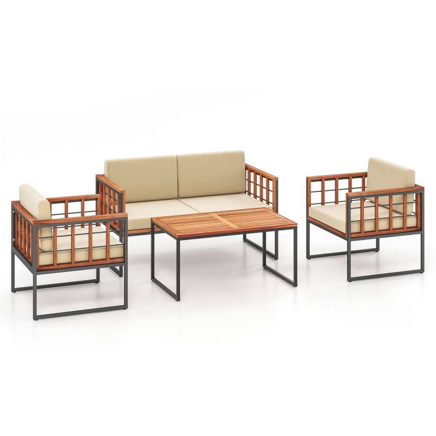 Alt View 3. Pefilos - 4 Pieces Acacia Wood Outdoor Sofa Set, Furniture Conversation Sets, Coffee Table for Garden, Pool Area, Backyard - Beige.
