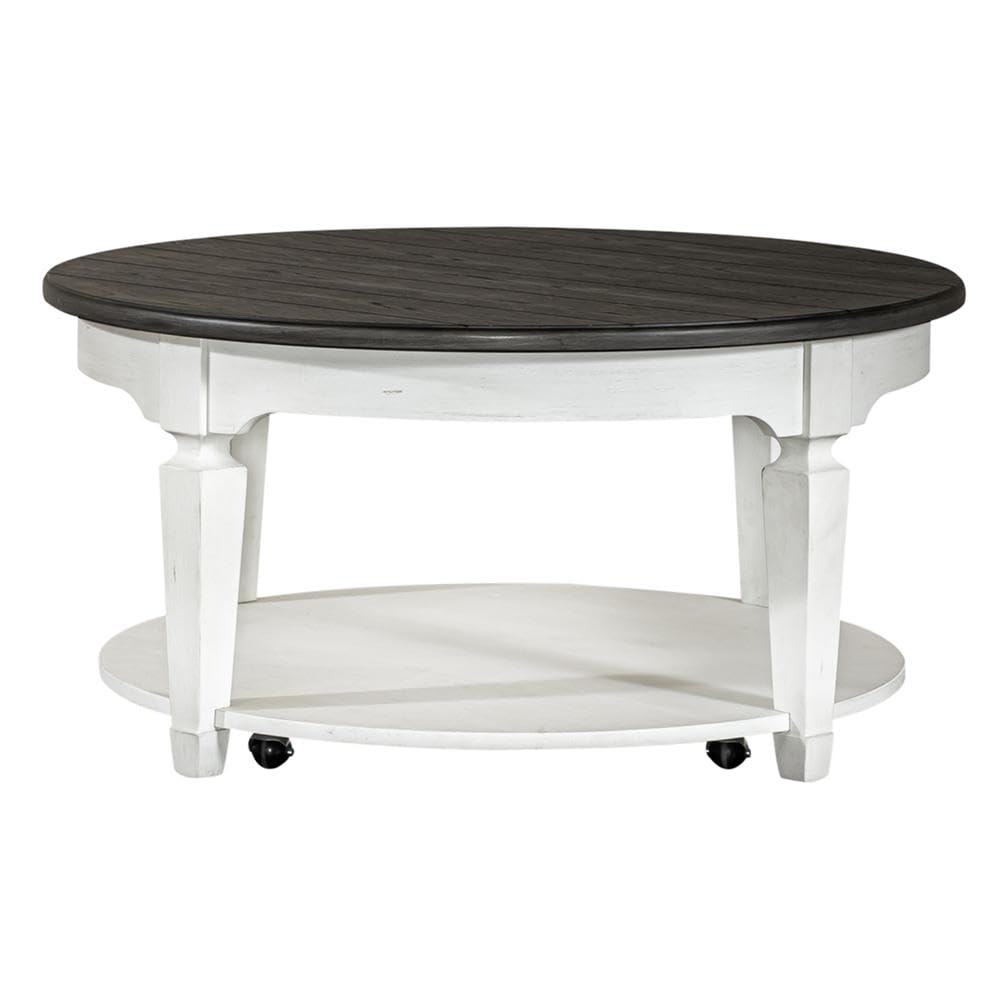 Front. Liberty Furniture Industries - Allyson Park Round Cocktail Table in Wirebrushed White w/ Charcoal Top - White.