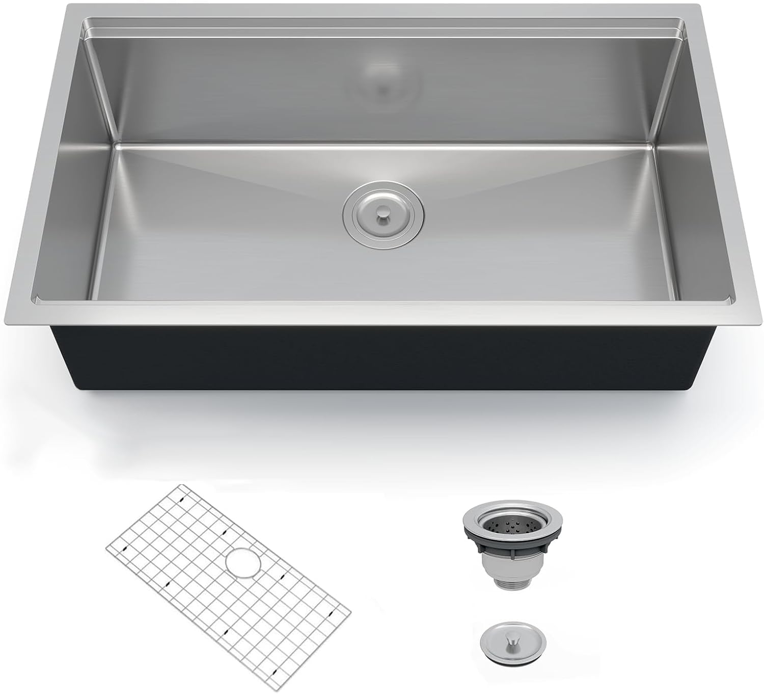 Front. Acekool - 30x19 Inch Undermount Single Bowl Kitchen Sink with Drainboard, 16 Gauge 304 Stainless Steel, Bottom Grid Included - Silver.