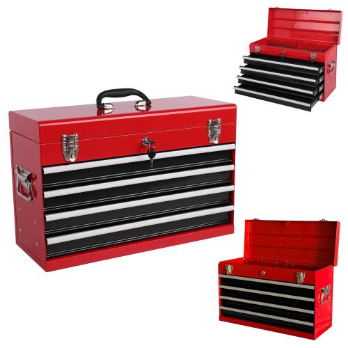 Front. LOVMOR - Heavy Duty Metal Tool Box 21 inch Portable Metal Tool Box with 4 Drawers Small Tool Chest with EVA Liners Ball Bearing S.