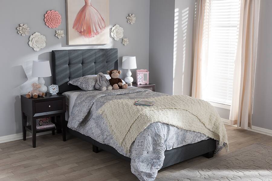 Alt View 2. Baxton Studio - Brookfield Modern and Contemporary Fabric Bed - Dark Gray.