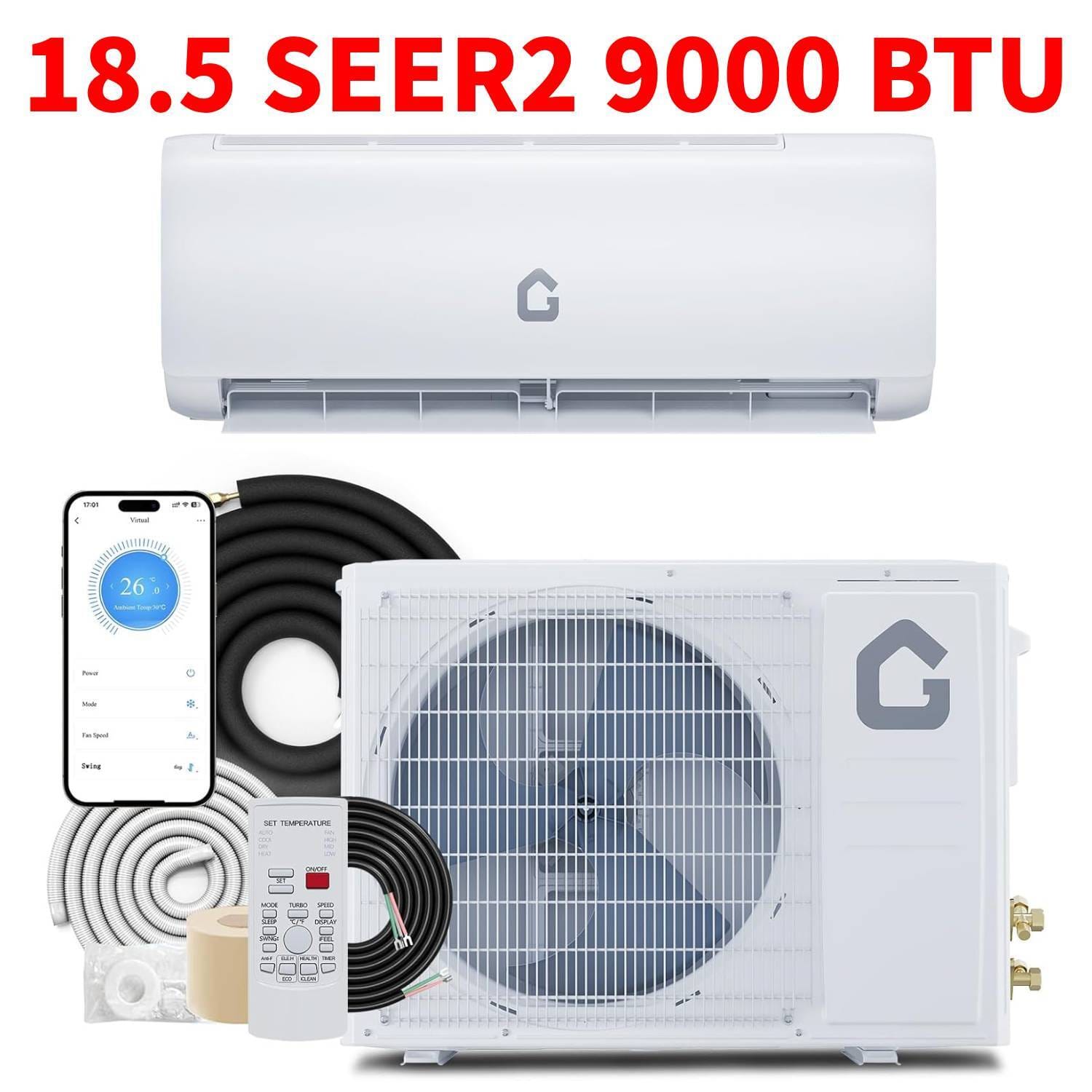 Acekool - 230 V 18.5 SEER2 9000 BTU Wifi Enabled Mini Split Air Conditioner, AC Unit & Heater for 450 Sq.Ft - White