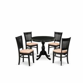 East West Furniture - 5-Pc Dining Room Table Set- 4 Kitchen Chair and Modern dining room table - Linen Fabric Seat and - Multi-Color