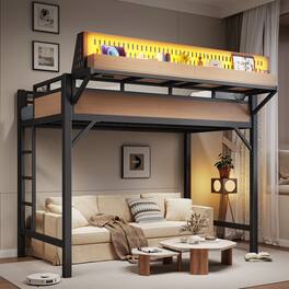 Boyel Living - Twin XL Size Loft Bed Frame with Storage Shelves and Pegboard Metal Loft Bed - Black