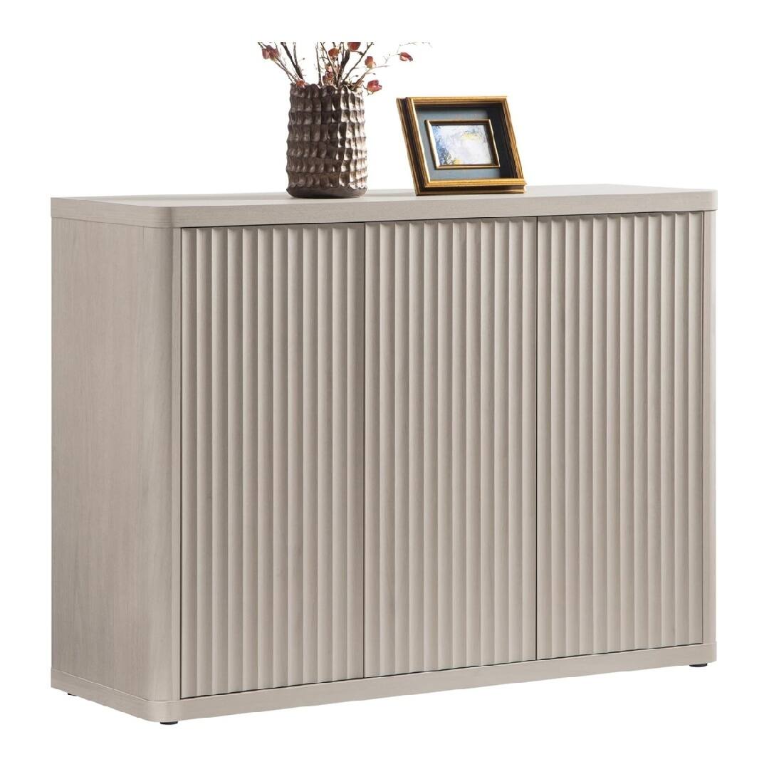 Alt View 5. GARVEE - Buffet Cabinet with Storage Accent Sideboard with 3 Doors, Modern 48in Wide Credenza, Fluted Buffet Table - Natural.