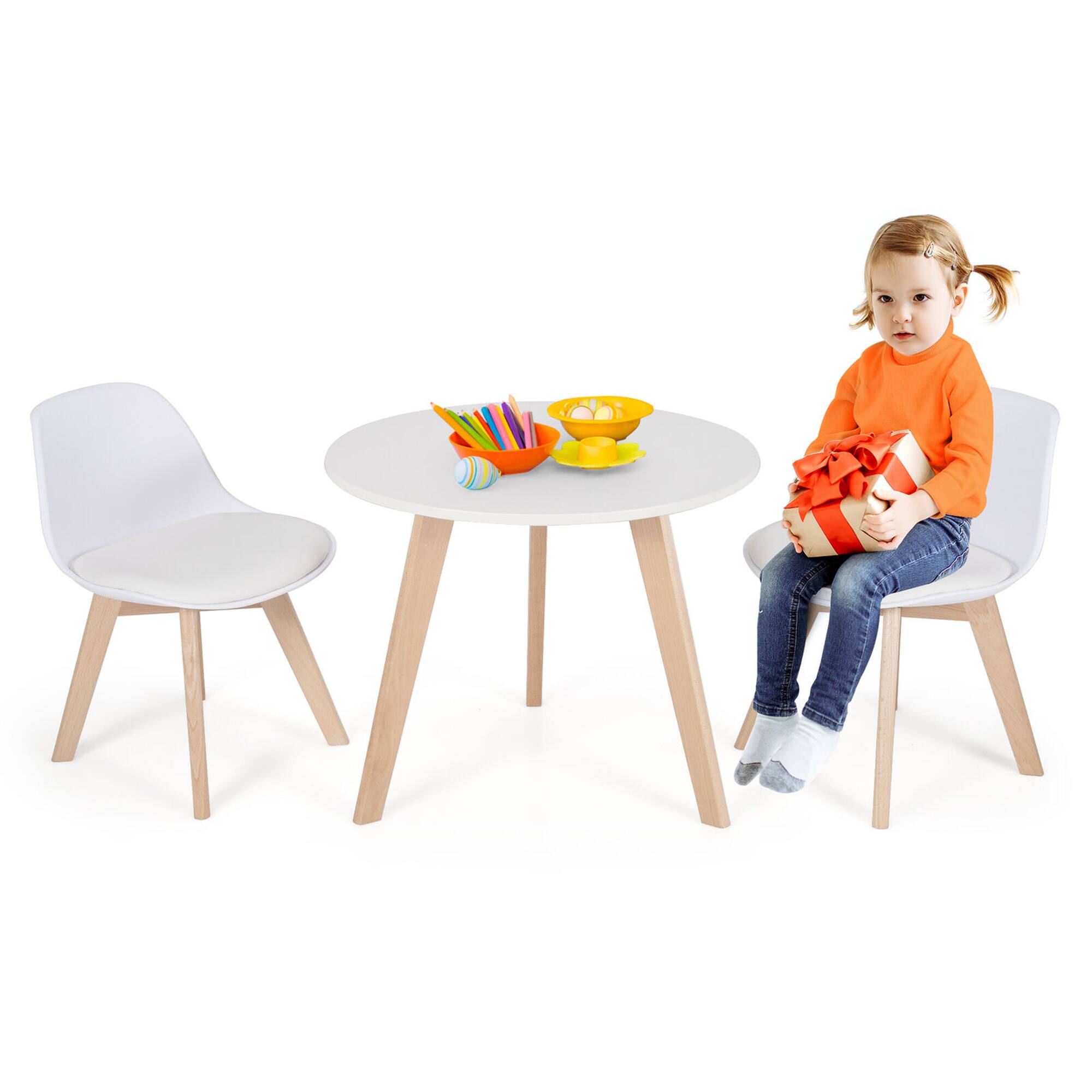 Alt View 9. Gymax - Gymax Kids Table & 2 Chairs Set Modern Activity Play Table w/Beech Leg Cushion - White.