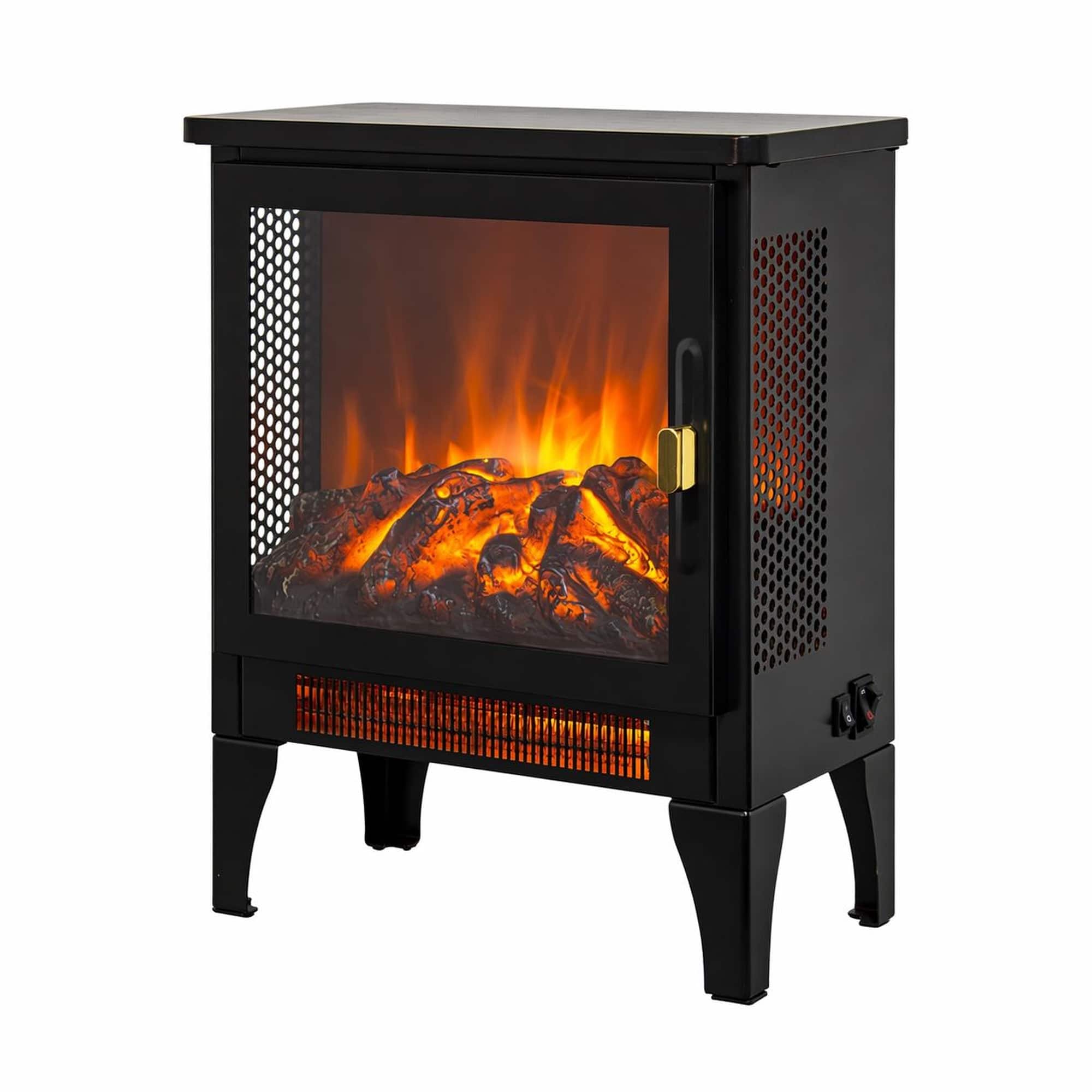 RYHNUYNE - 18 Inch Freestanding Electric Fireplace Stove Heater with 3D Flame Effect – Black for Living Room - Antique Black