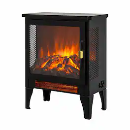 RYHNUYNE - 18 Inch Freestanding Electric Fireplace Stove Heater with 3D Flame Effect – Black for Living Room - Antique Black