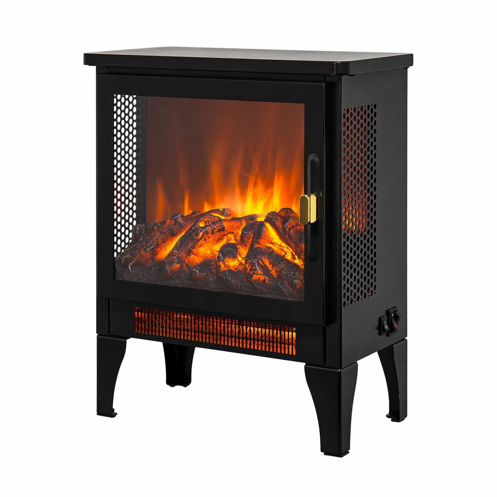 Front. RYHNUYNE - 18 Inch Freestanding Electric Fireplace Stove Heater with 3D Flame Effect – Black for Living Room - Antique Black.