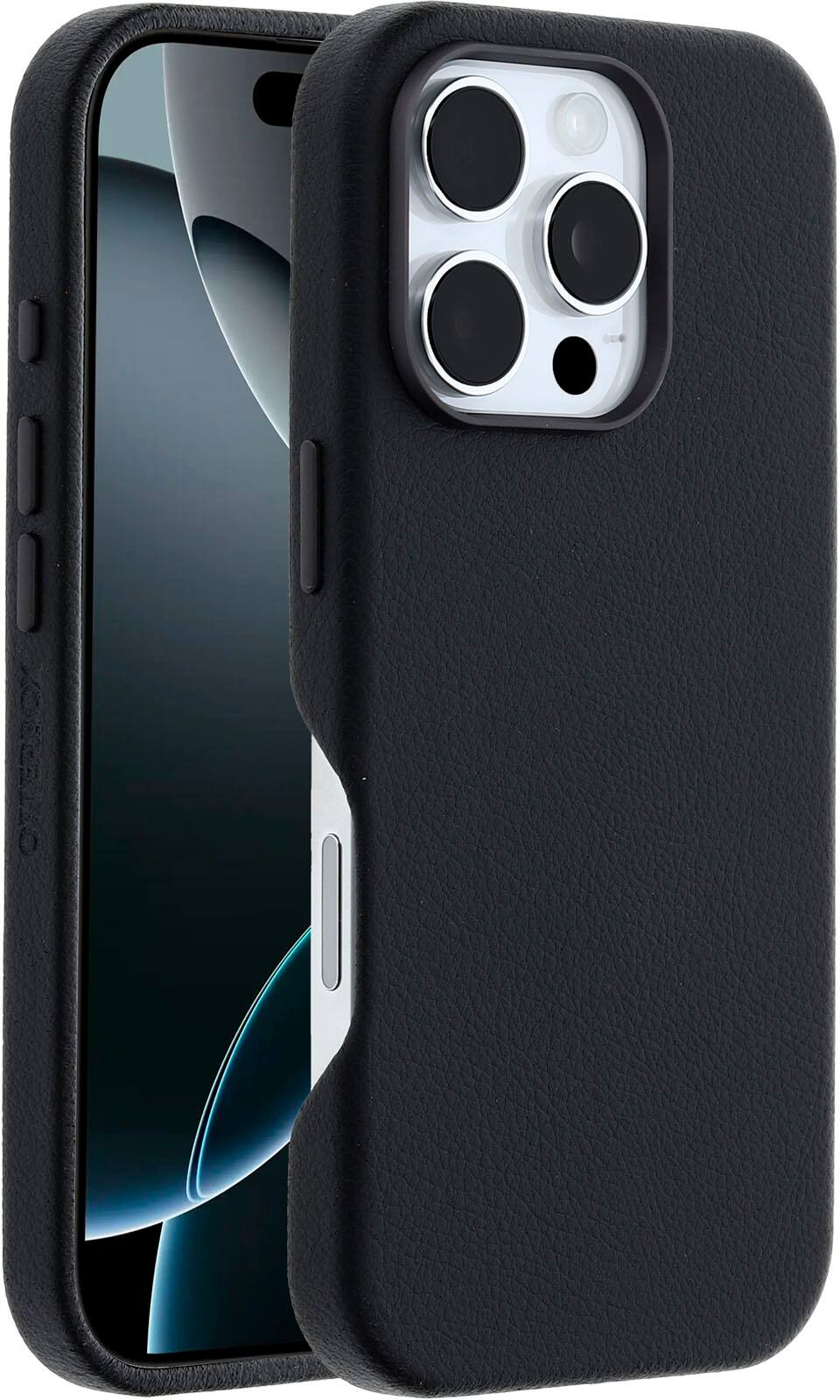 Alt View Zoom 1. OtterBox - Symmetry Cactus Leather Series Hard Shell for MagSafe for Apple iPhone 16 Pro - Black.