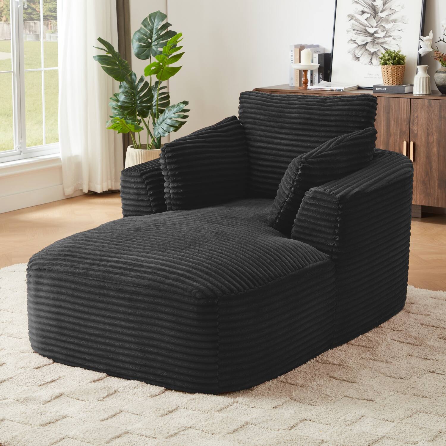 Alt View 1. Z-Edge - Corduroy sleeper sofa couch, no assembly needed, Perfect for Living Room/Dorm/Apartment - Black - Black.