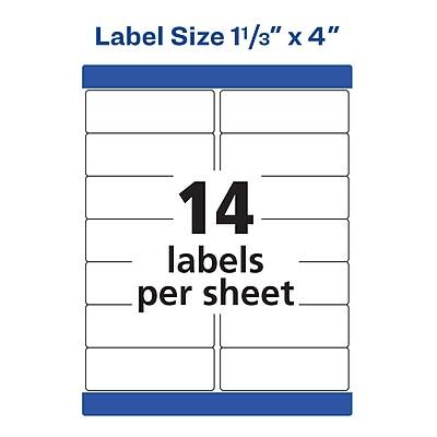 Label Size 1 1/3" x 4"  
14 labels per sheet