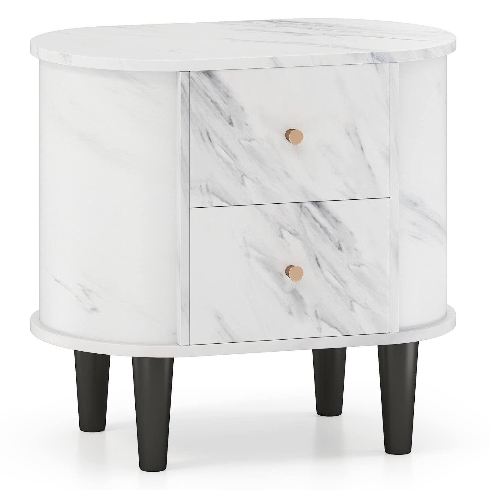 Alt View 9. Gymax - Gymax Nightstand w/ 2 Drawers Faux Marble Bedside Table for Small Space - White.