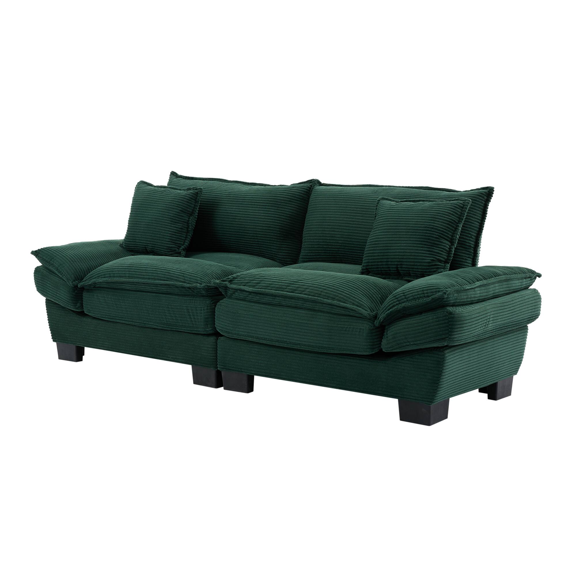 Back. GOODSILO - Plush Corduroy Convertible Sofa Bed | Deep-Seating Sleeper with Accent Pillows for Home & Office - Green.