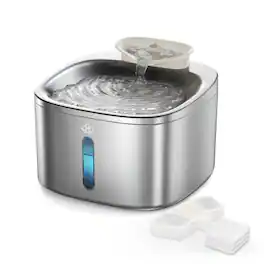 Oneisall - Corded Automatic Pet Water Fountain 3.5L Stainless Steel with 5 Layer Filtration and 3 Filters BPA Free for Dogs Cats - Silver