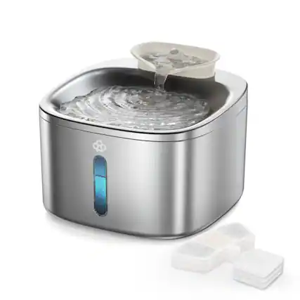 Front. Oneisall - Corded Automatic Pet Water Fountain 3.5L Stainless Steel with 5 Layer Filtration and 3 Filters BPA Free for Dogs Cats - Silver.