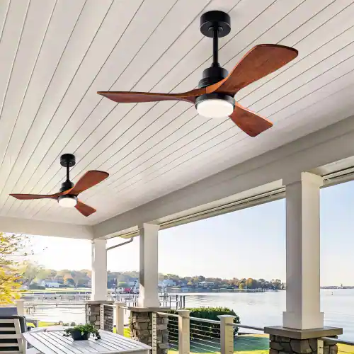 Alt View 6. LUCKY ONE - 42" Outdoor Ceiling Fan with Light Remote 3 Wood Blades DC Motor - Black.
