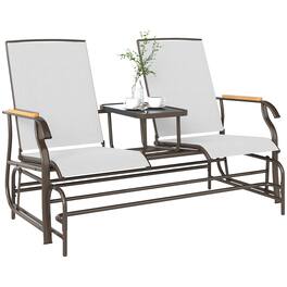 Outsunny - 2-Person Glider Bench, Outside Glider Swing Chair Loveseat with Table, Steel Frame - Cream White