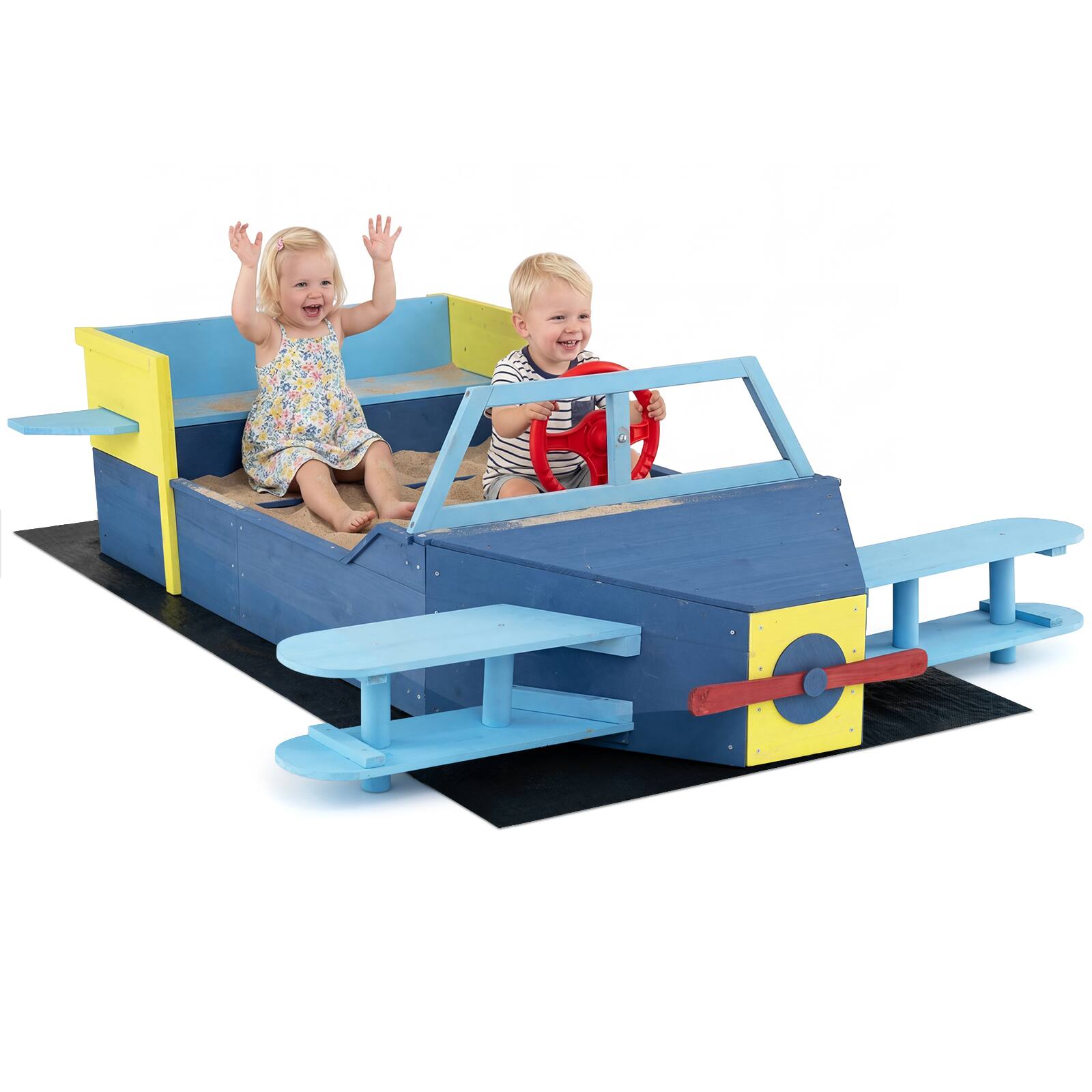 Alt View 9. Costway - Costway Large Wooden Kids Sandbox with Bottom Liner, Glider-Shape Outdoor Sand Box - Blue.
