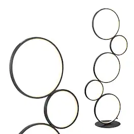Jonathan Y - Pluto Stacked Circles 45" 5-Light Contemporary Modern Iron/Aluminum Integrated LED Floor Lamp - Black