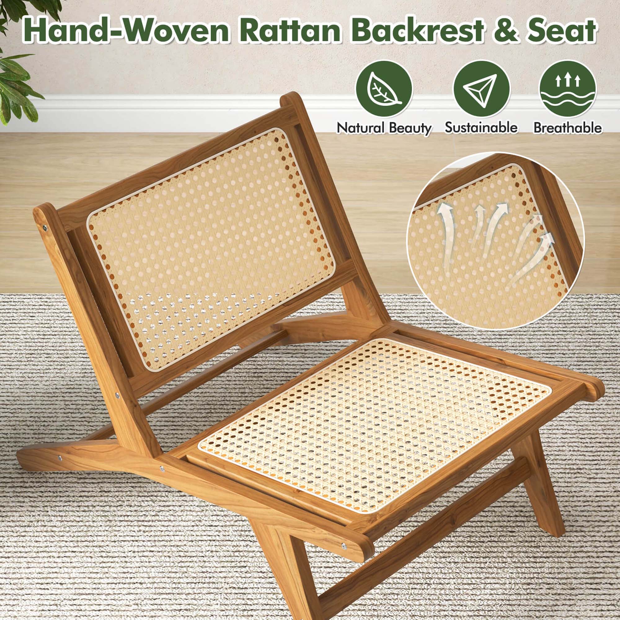 Hand-Woven Rattan Backrest & Seat

Natural Beauty  
Sustainable  
Breathable