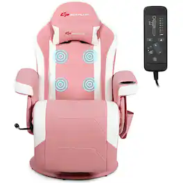 WELLFOR - Ergonomic High Back Massage Gaming Chair with Pillow - Pink