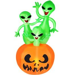 CAMULAND - 6FT Halloween Inflatable Pumpkin Alien Blow Up Decor with Built-in LED Lights - Orange Green