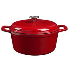 Front. Hansmart - HANSMART 4.7QT Dutch Oven Pot with Lid Enameled Cast Iron Round Pot for Bread Baking stew meat Non-Stick Coating - red.