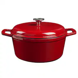 Hansmart - 4.7QT Dutch Oven Pot with Lid Enameled Cast Iron Round Pot for Bread Baking stew meat Non-Stick Coating - Red