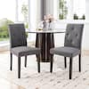 Front. Vecelo - Set of 2 Linen Dining Chairs Upholstered Chairs- Ergonomic High Back, 260lb Capacity, Solid Wood Legs - Dark Grey.