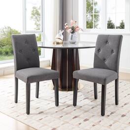 Vecelo - Set of 2 Linen Dining Chairs Upholstered Chairs- Ergonomic High Back, 260lb Capacity, Solid Wood Legs - Dark Gray