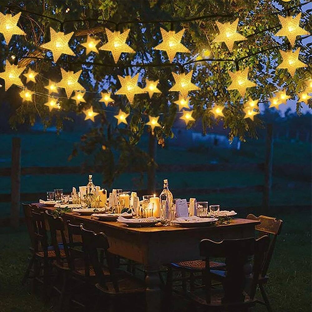 Back. Schertz - 30FT 50 LED Solar String Lights, Waterproof Outdoor Star Lights with 8 Modes, Warm White Christmas Lights for Garden, Pa - warm white.