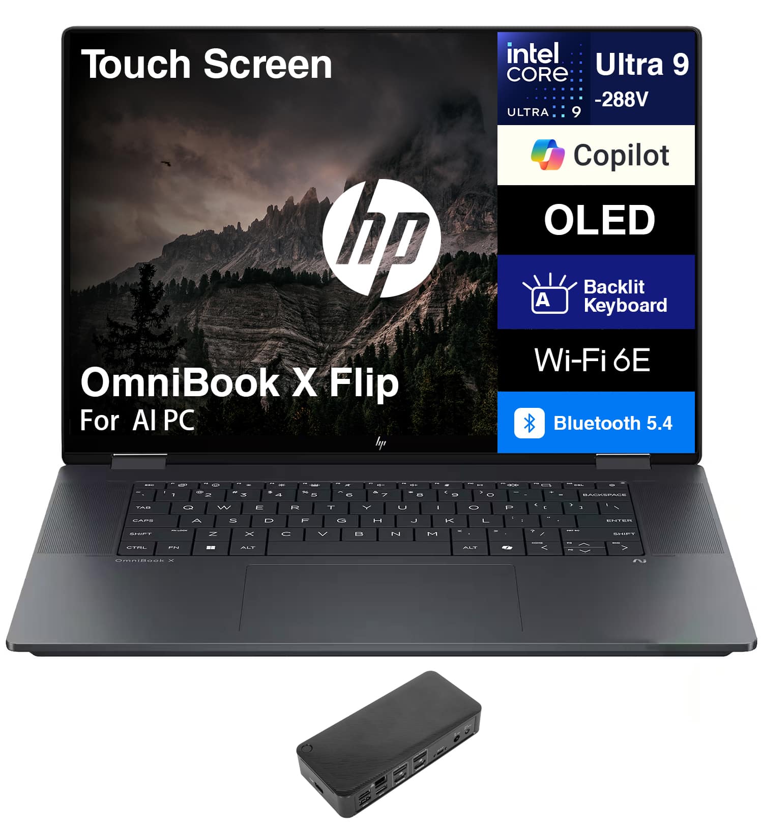 HP - OmniBook X Flip 2-in-1 Laptop 16.0 2.8K (Intel Ultra 9-288V, 32GB LPDDR5X, 2TB PCIe SSD, Win 11 Pro) - Eclipse Gray