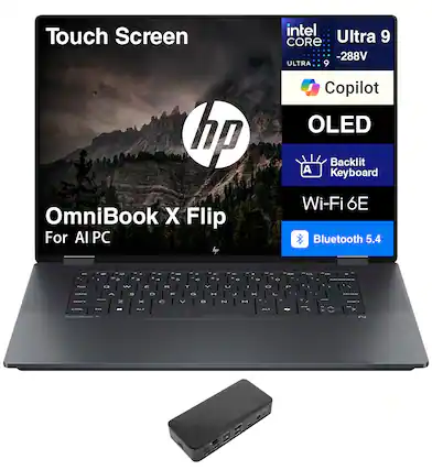 Touch Screen
Intel Core Ultra 9 -288V
Ultra 9
Copilot
OLED
Backlit Keyboard
Wi-Fi 6E
Bluetooth 5.4
OmniBook X Flip
For AI PC