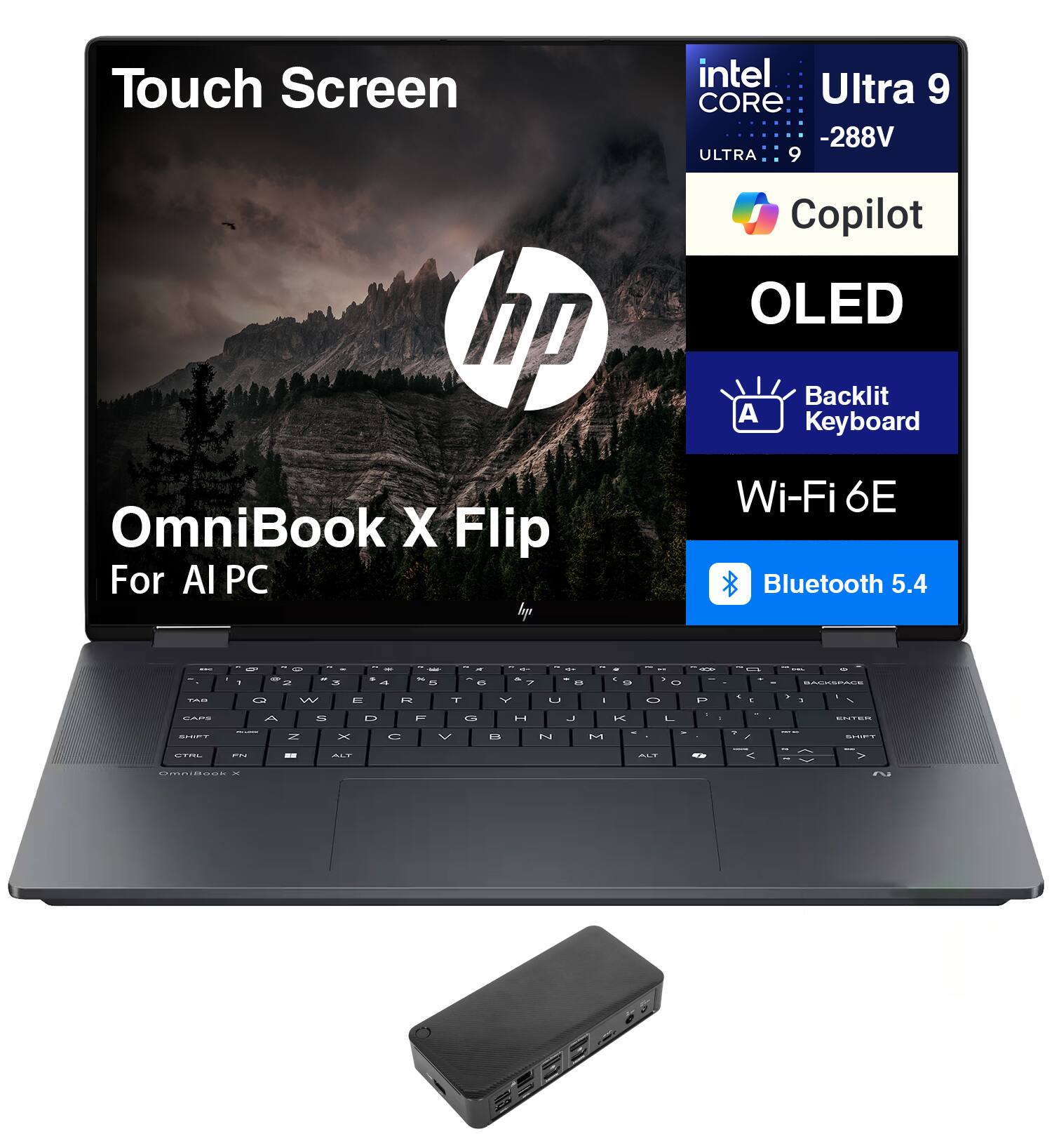 HP - OmniBook X Flip 2-in-1 Laptop 16.0 2.8K (Intel Ultra 9-288V, 32GB LPDDR5X, 2TB PCIe SSD, Win 11 Pro) - Eclipse Gray