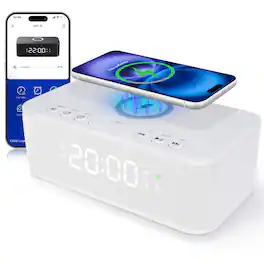 Dazzed Corner - Dual Alarm Clock Radio, Digital Alarm Clocks Bluetooth, 12/24H FM Speaker Charging - White