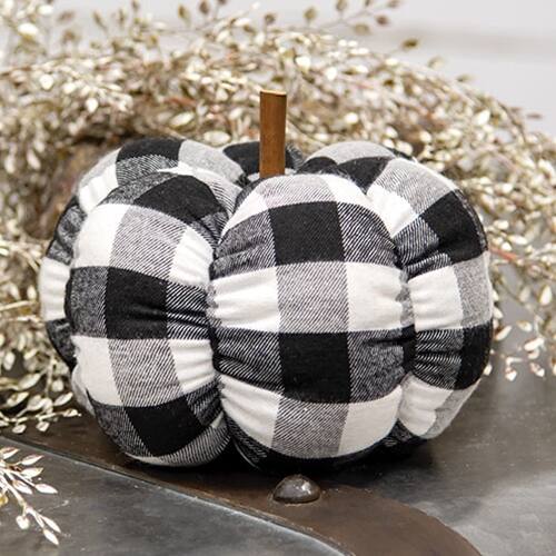 Angle. BreeBe - *Black & White Plaid Stuffed Pumpkin 6.5" - Black & White.