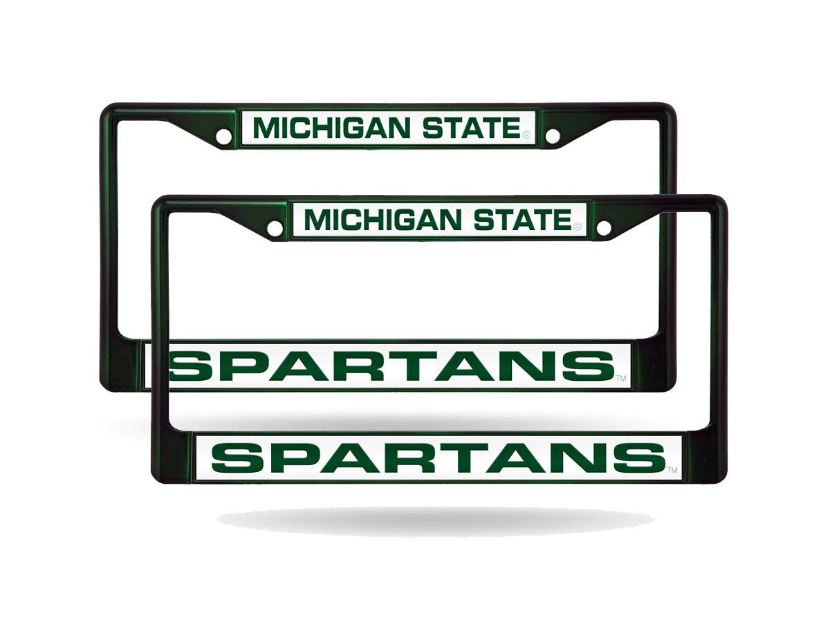 Michigan State Spartans (Set of 2) Green Painted Metal Laser Cut License Plate Frames